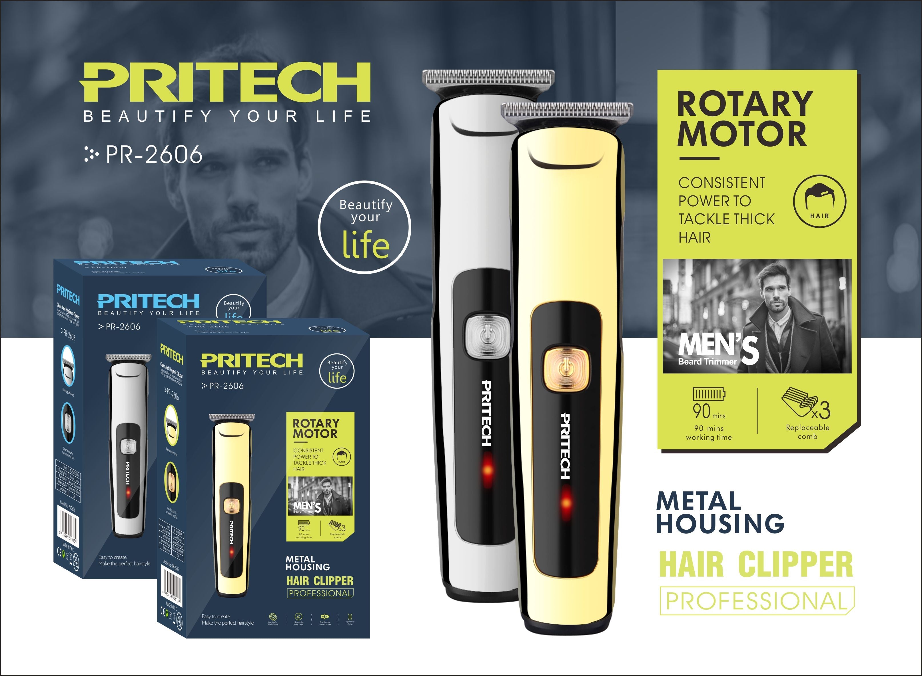 Rechargeable DC motor hair trimmer PR-2606