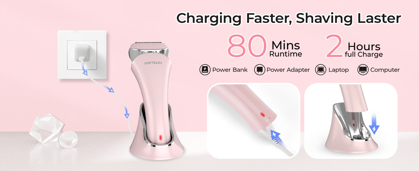 PRITECH Electric Shaver for Women  Wet & Dry Use Pink | LD-8001