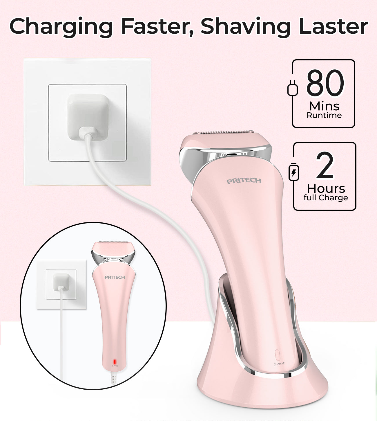 PRITECH Electric Shaver for Women  Wet & Dry Use Pink | LD-8001
