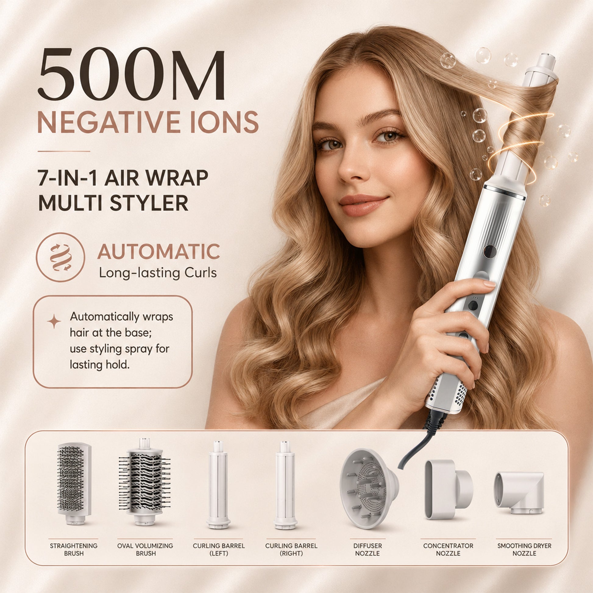 7-in-1 Multi-Function Pale Gold Hair Styling Set PRITECH BEAUTY CARE