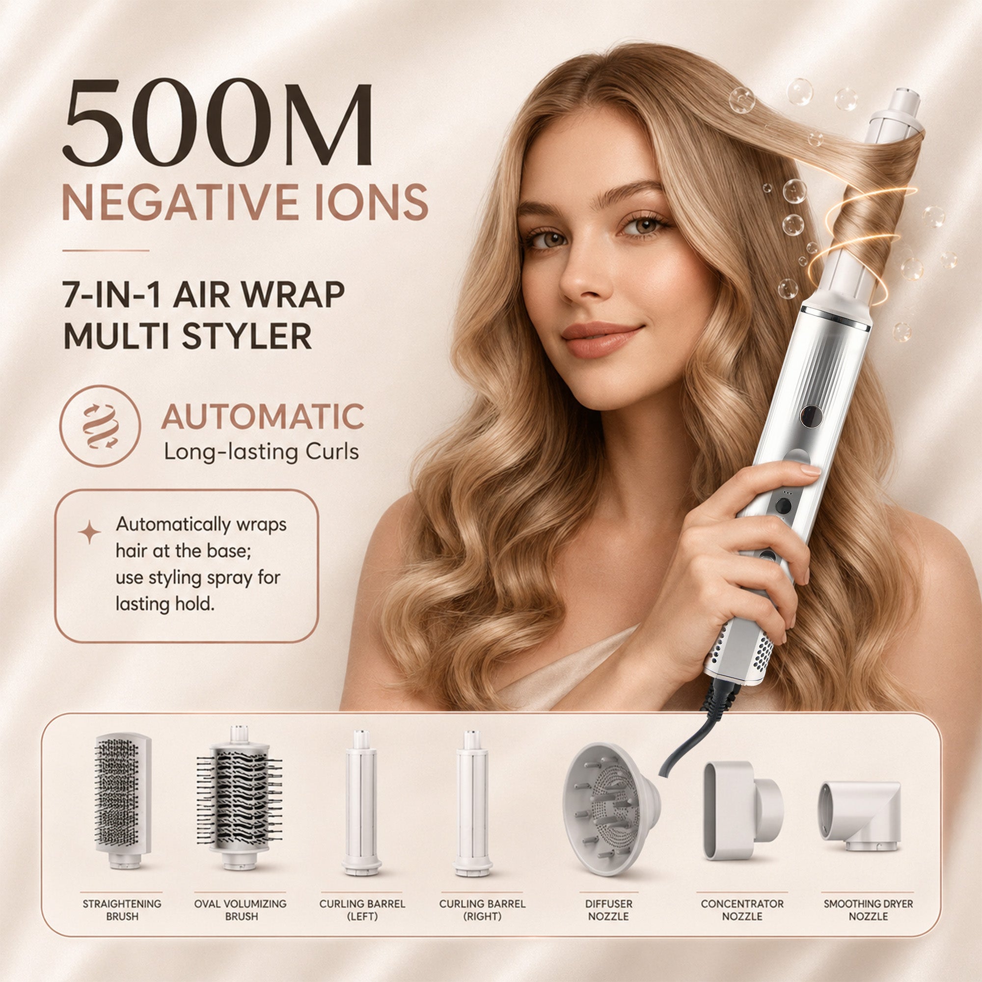 7-in-1 Multi-Function Pale Gold Hair Styling Set PRITECH BEAUTY CARE
