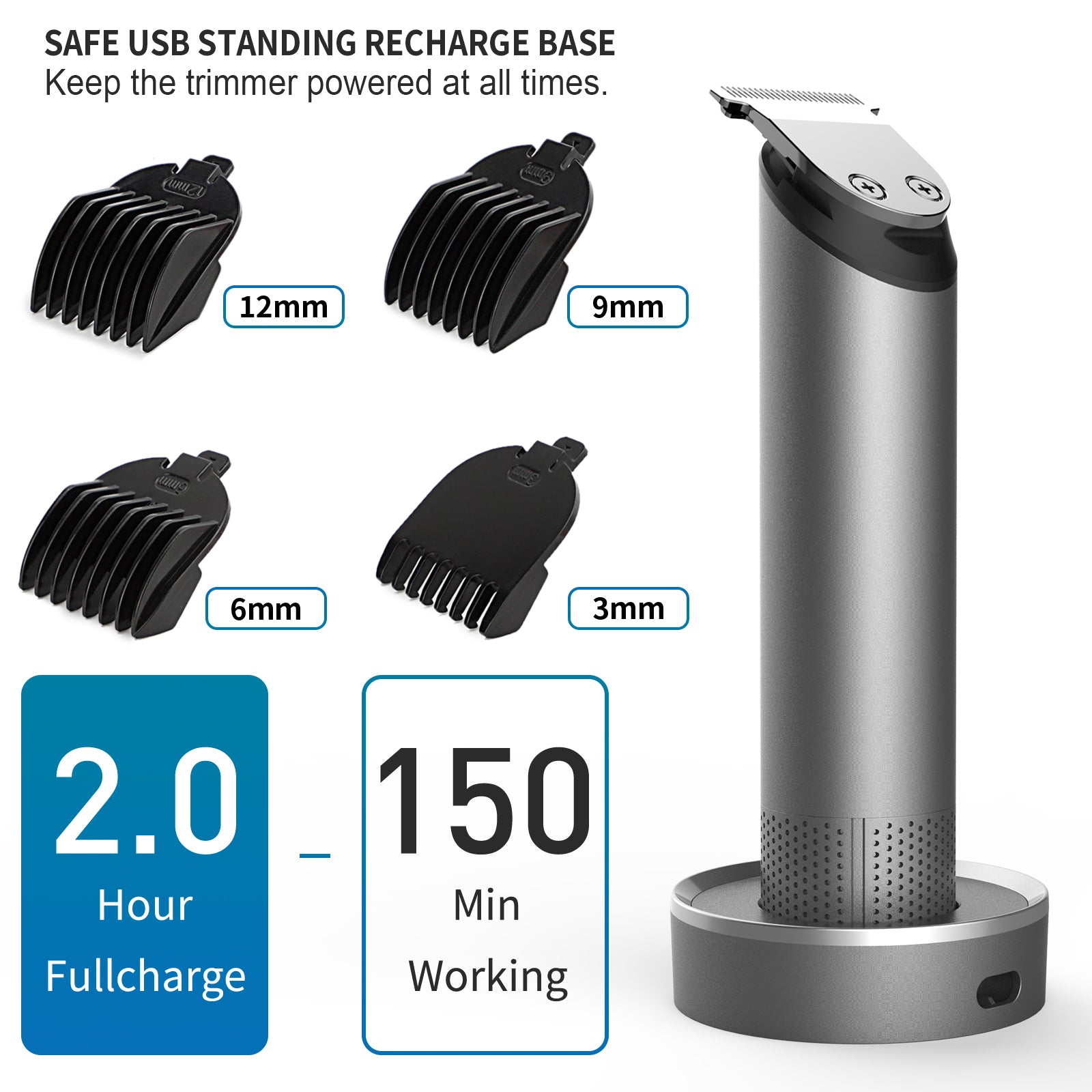 Bikini Trimmer for Women safe usb standing recharge base,keep the trimmer powered at all times,2.0hour fullcharge 150min working