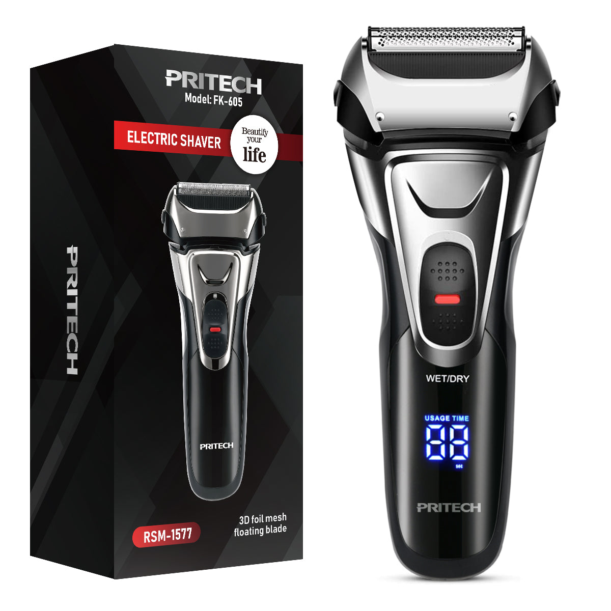 PRITECH Electric Razor for Men, Waterproof Foil Electric Shavers with Beard Trimmer, Cordless Rechargeable Razor for Shaving Face, LED Display Wet Dry Use