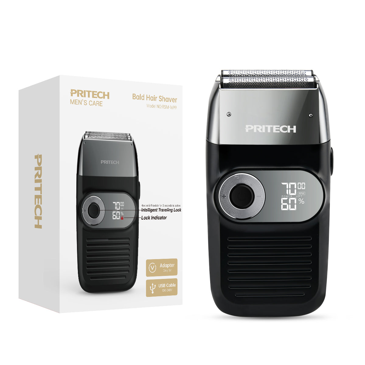 PRITECH Foil and Bald Shavers 2 in 1 Electric Shaver for Men Foil Blade and PopupTrimmer with Rechargeable 3 Adjustable Speeds Men's Shaver (Black Silver)