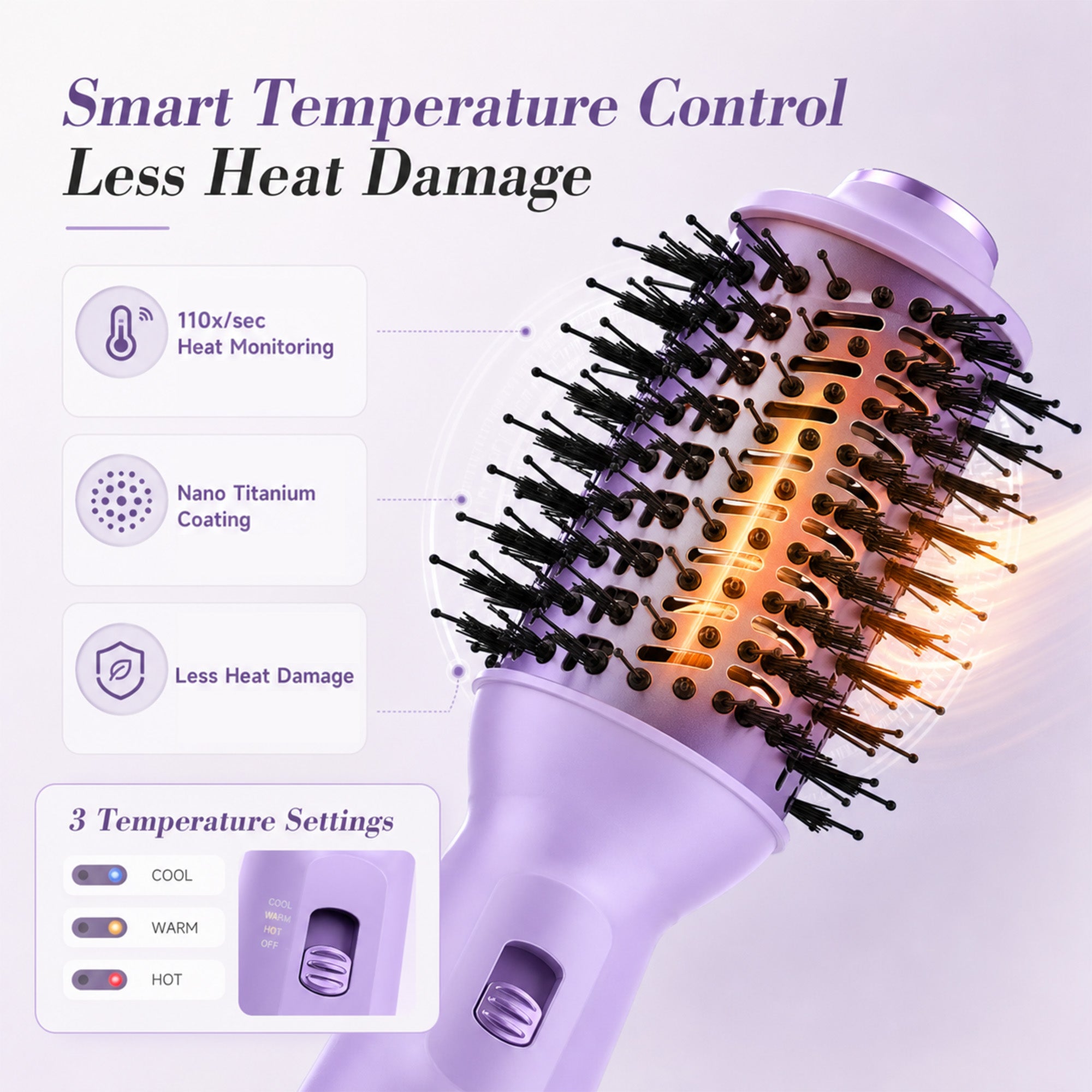 Purple 4-in-1 Travel Hair Dryer Brush