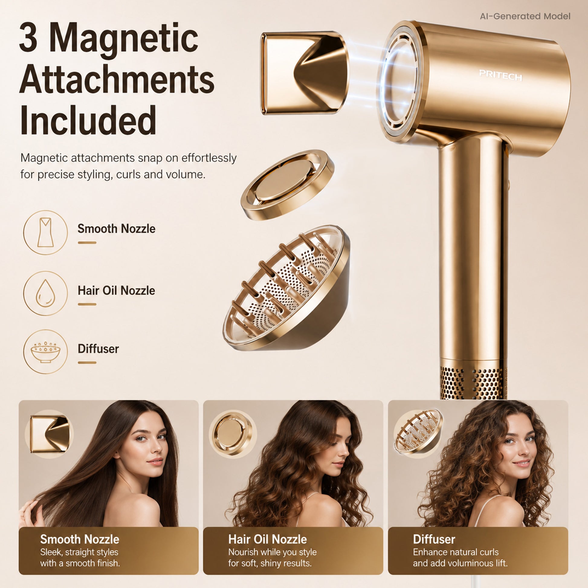 3-in-1 Ionic Hair Dryer Hair Dryer & Styler PRITECH BEAUTY CARE