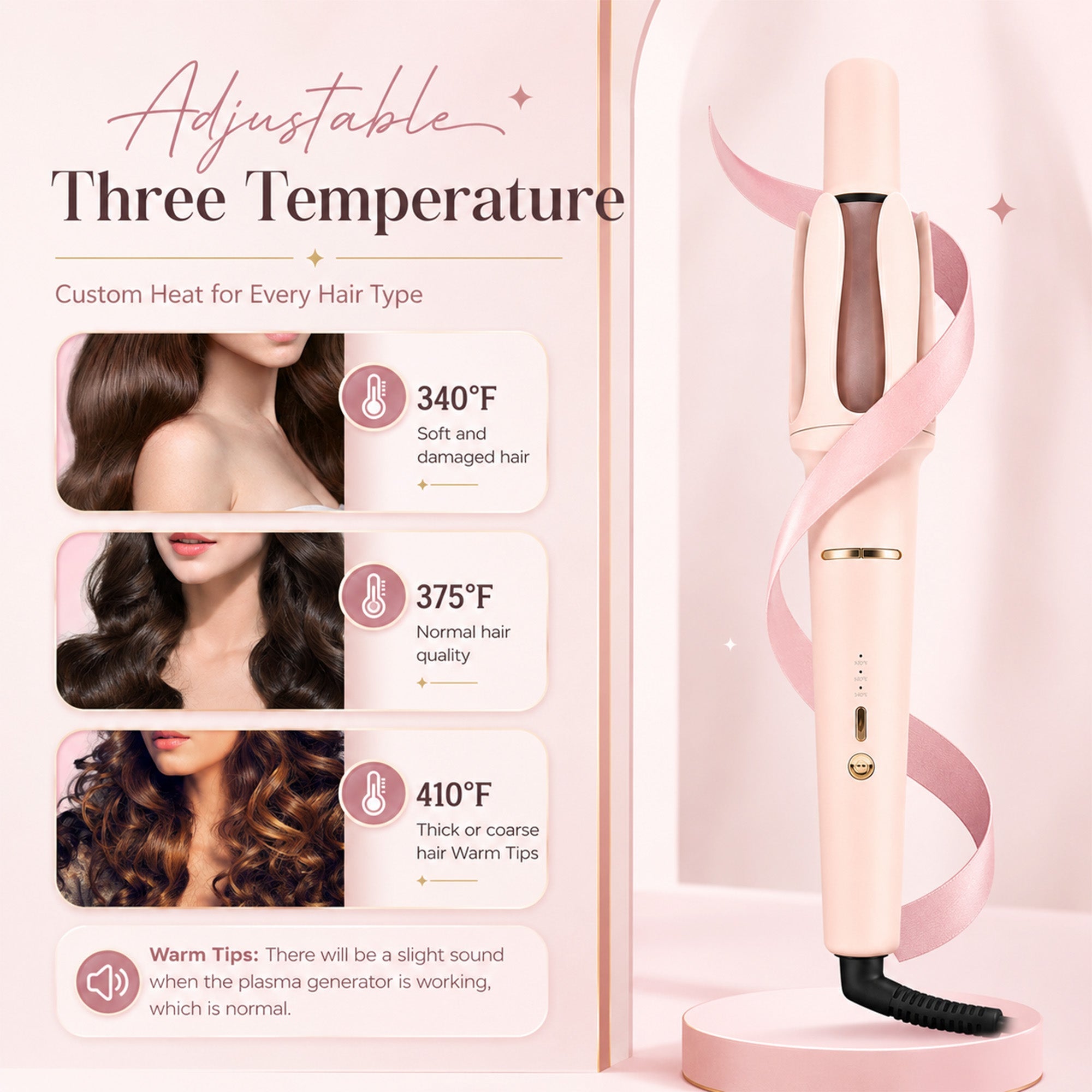 Automatic Hair Curler with 3 Temperatures and Ionic Barrel
