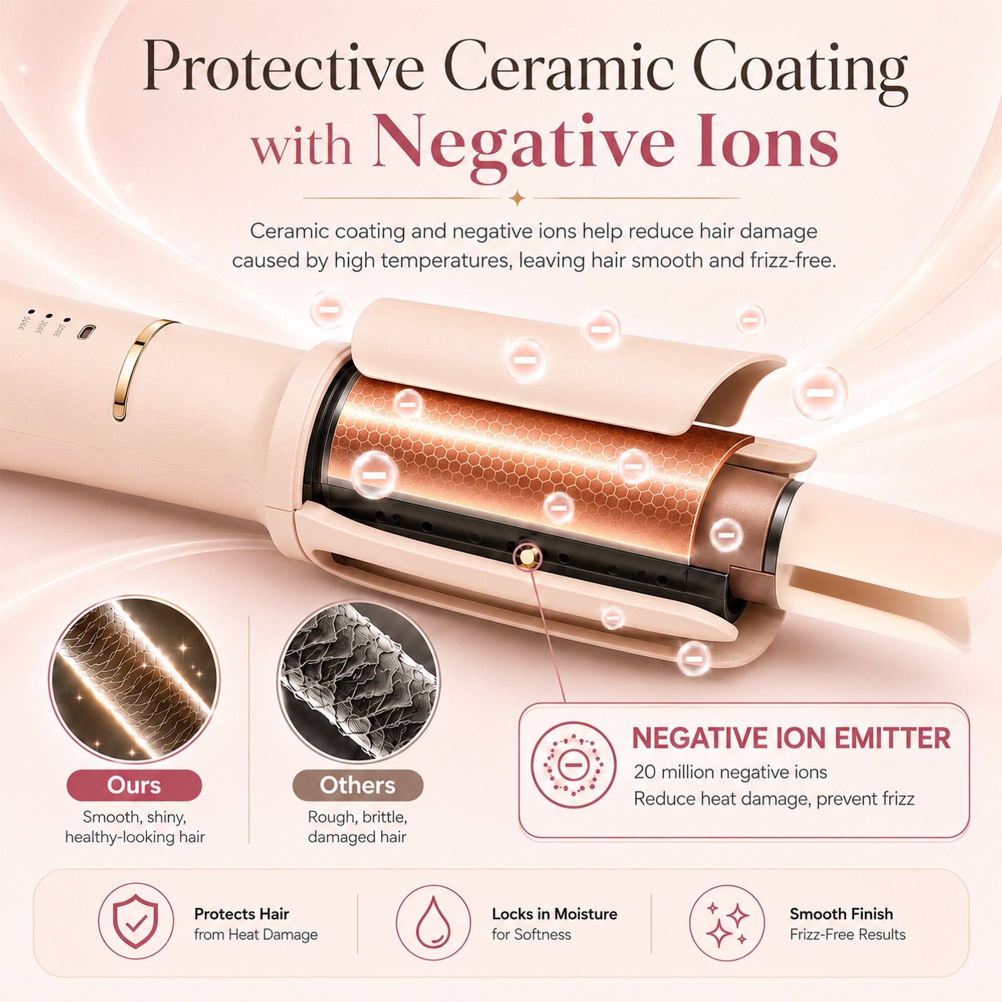 Automatic Hair Curler with 3 Temperatures and Ionic Barrel