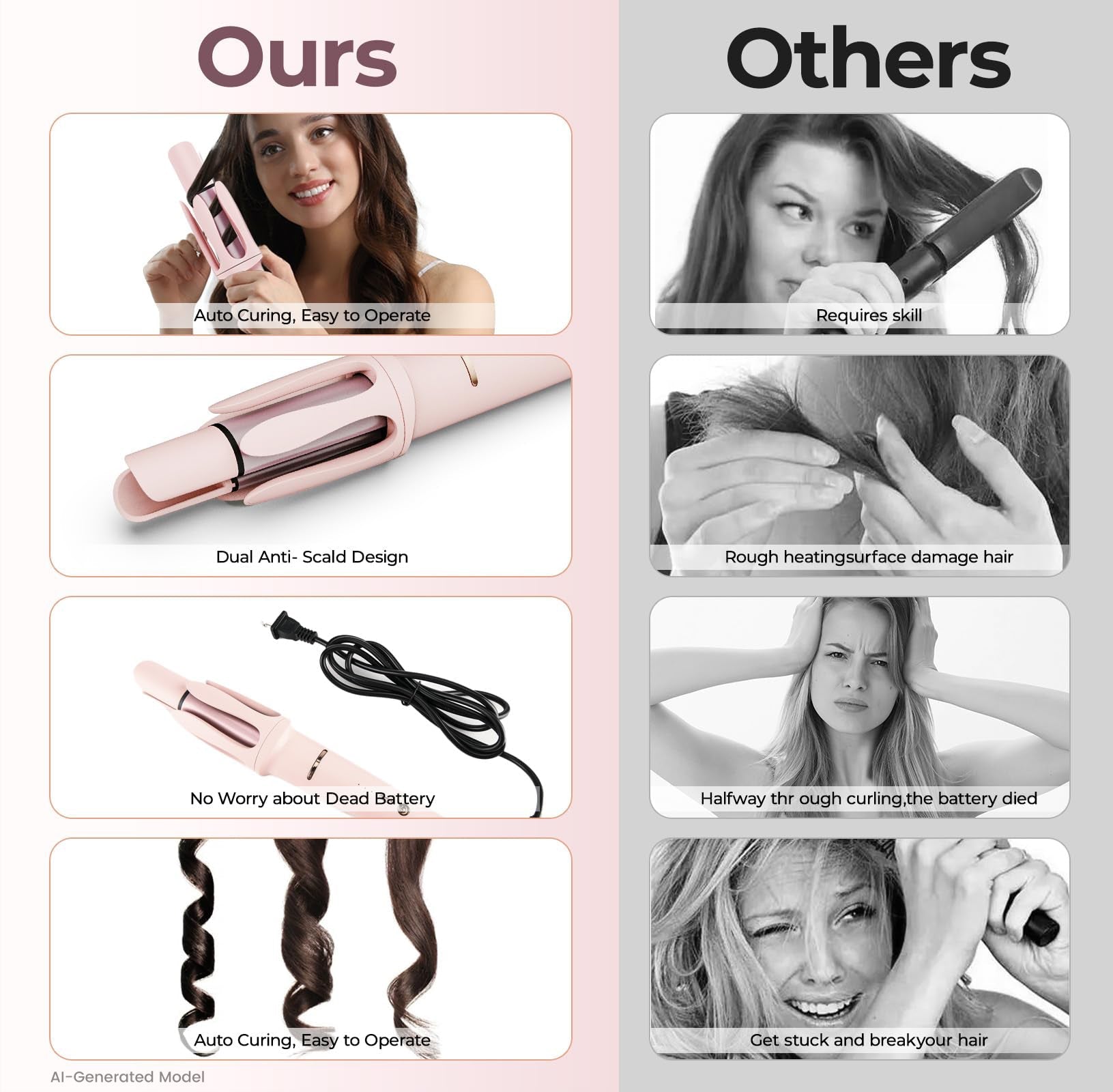 Automatic Hair Curler with 3 Temperatures and Ionic Barrel