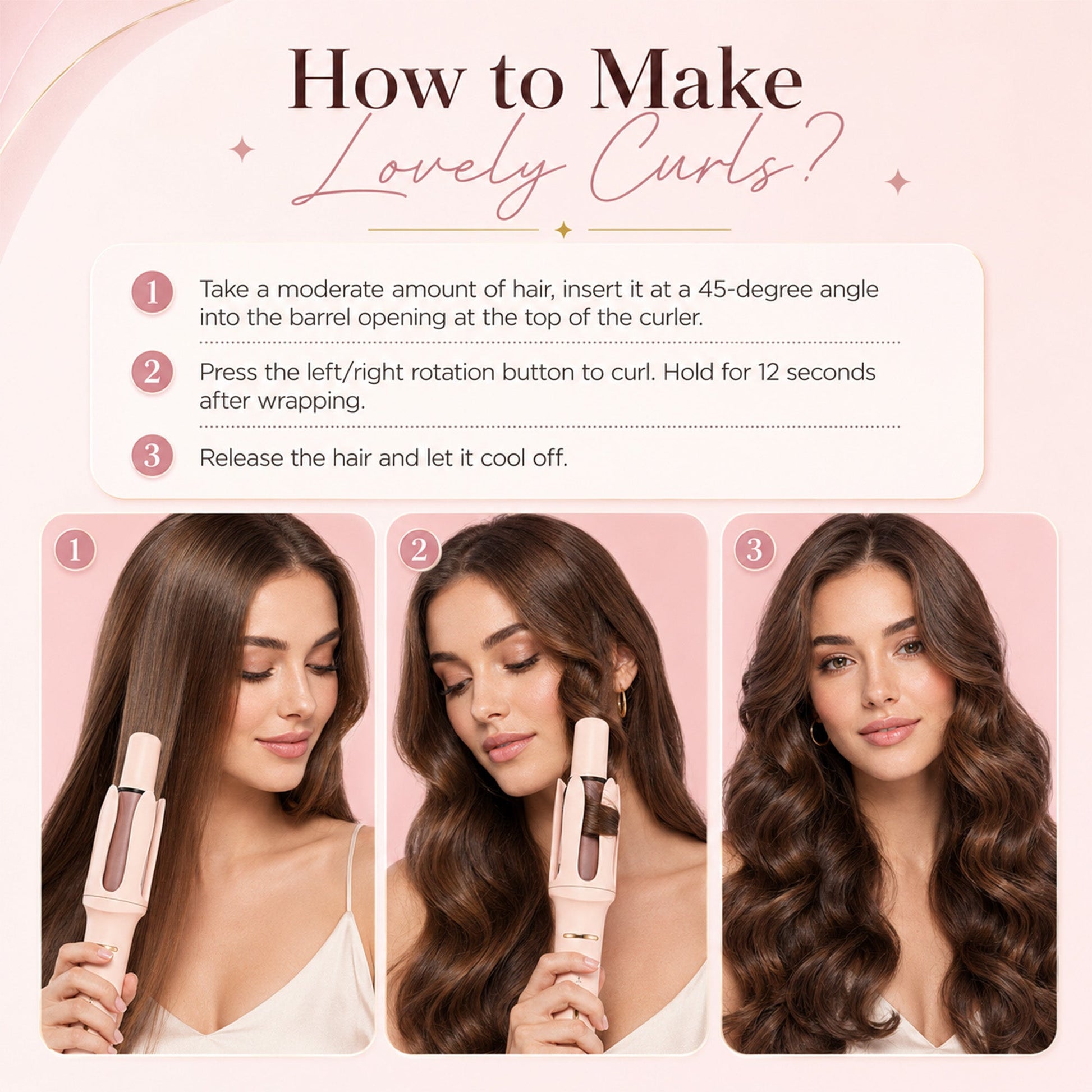 Automatic Hair Curler with 3 Temperatures and Ionic Barrel