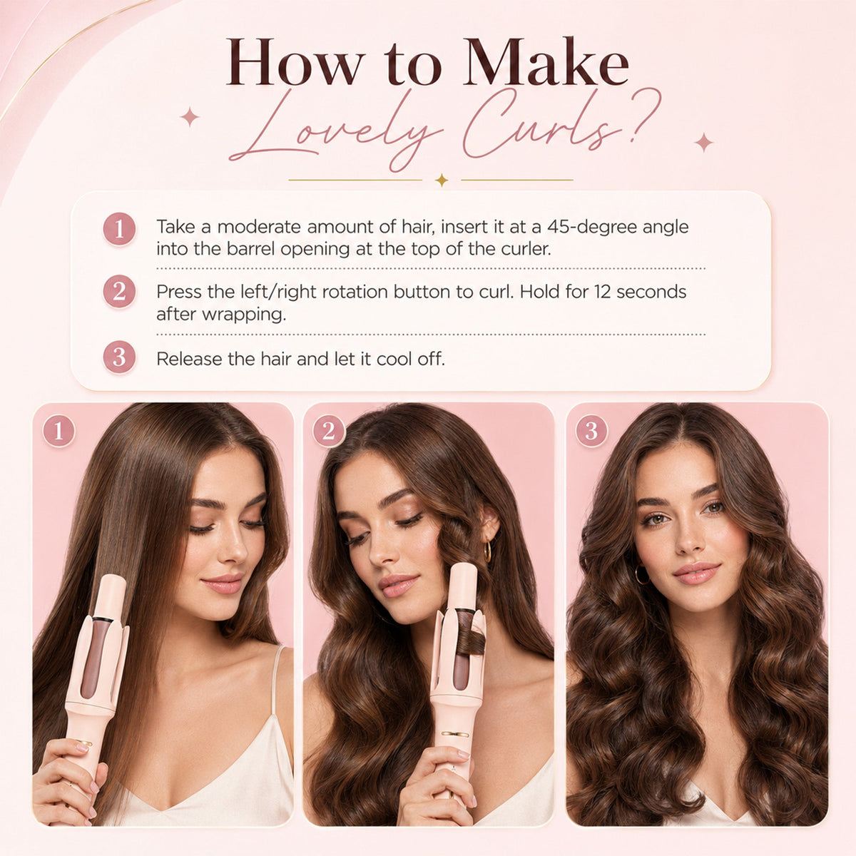Automatic Hair Curler with 3 Temperatures and Ionic Barrel