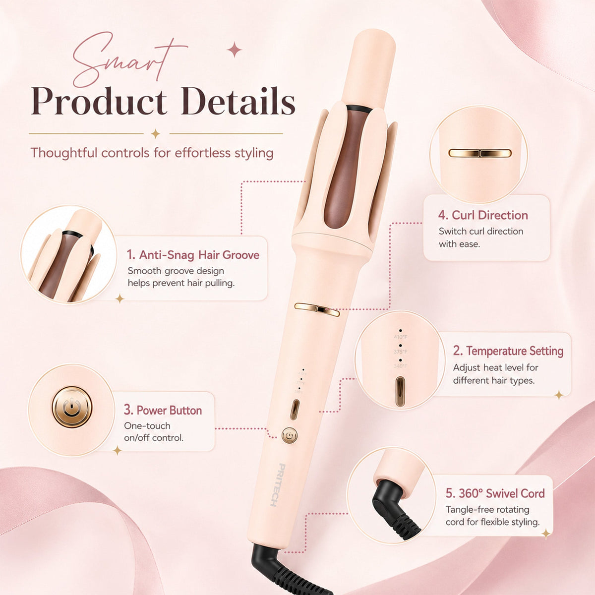 Automatic Hair Curler with 3 Temperatures and Ionic Barrel