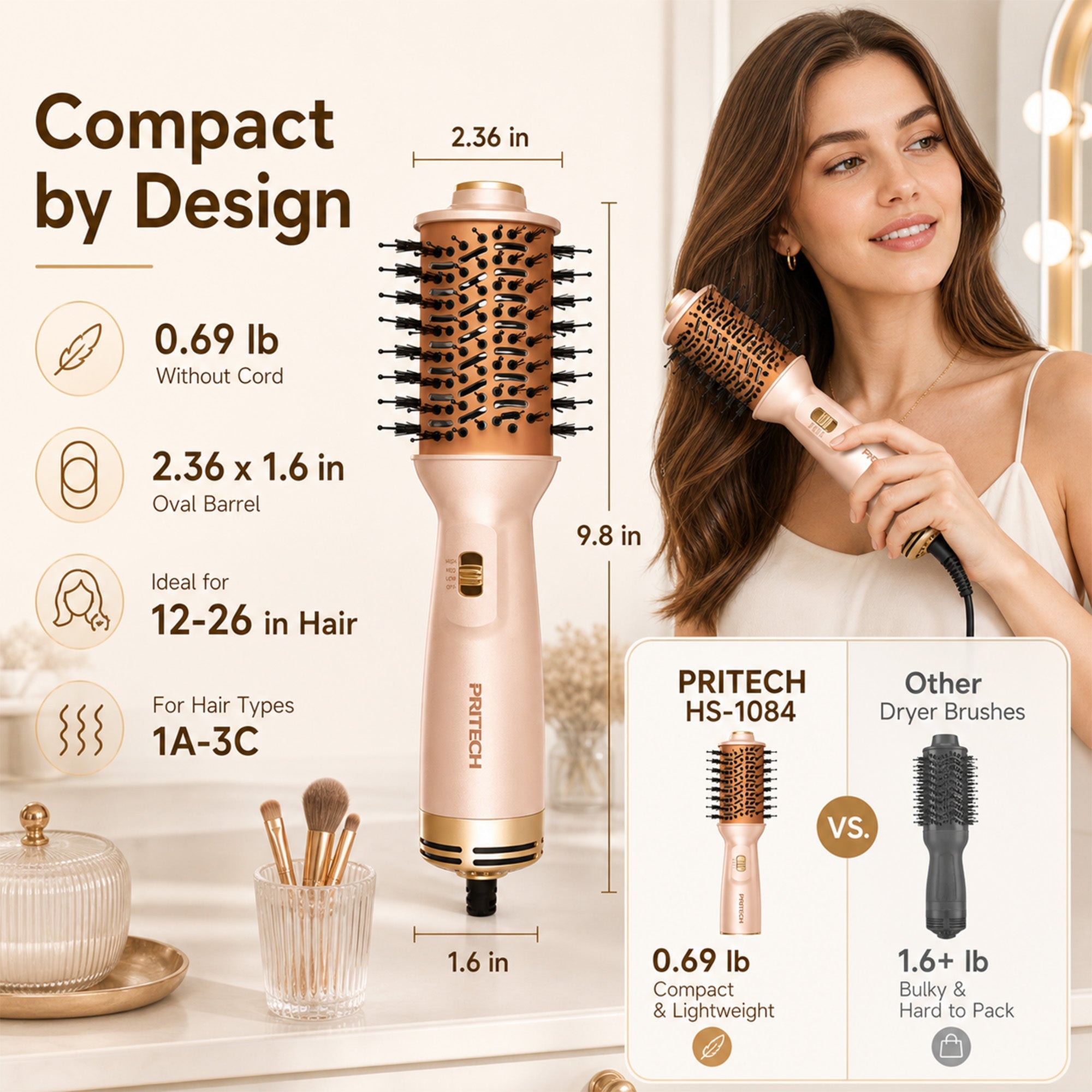 Gold 4-in-1 Travel Hair Dryer Brush