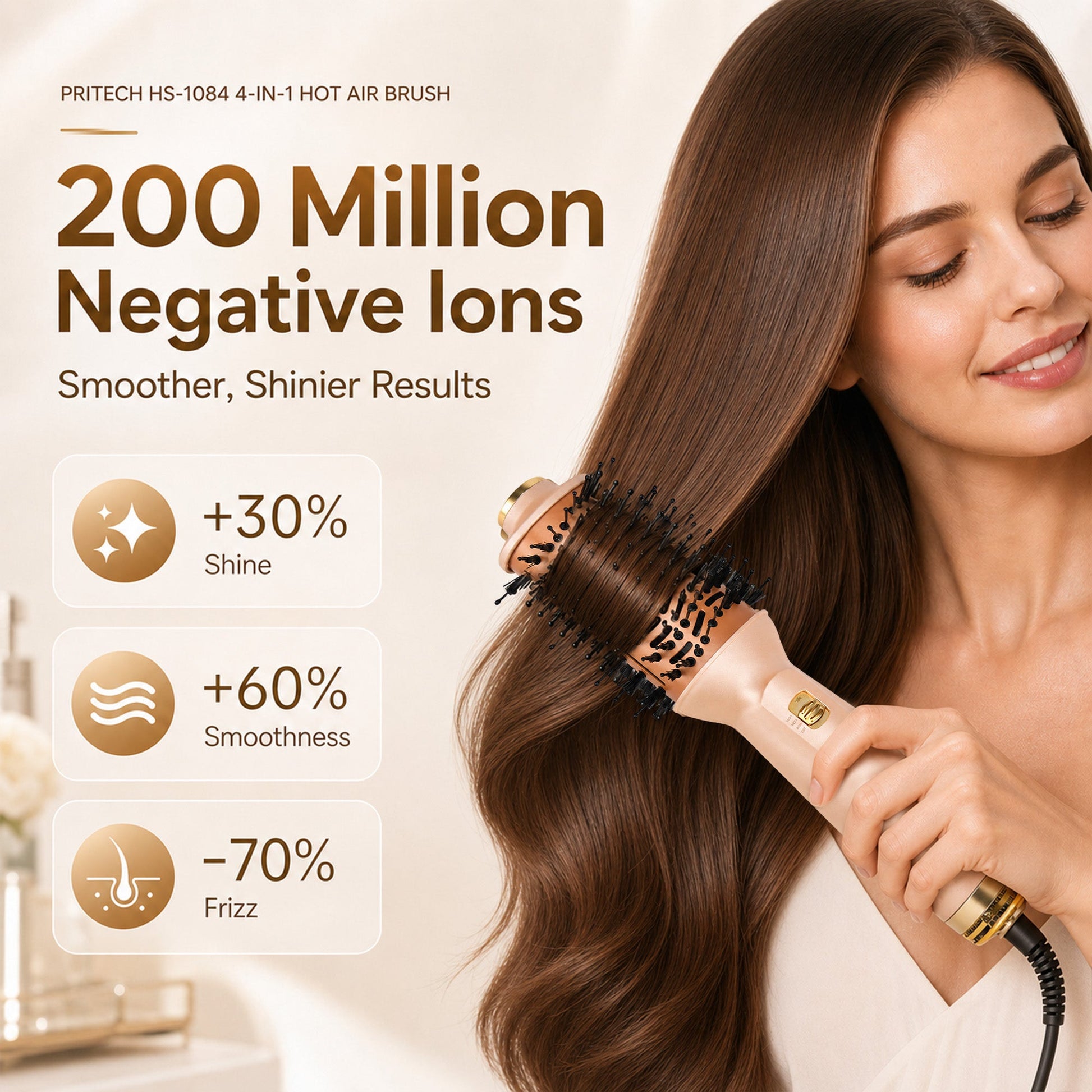 Gold 4-in-1 Travel Hair Dryer Brush