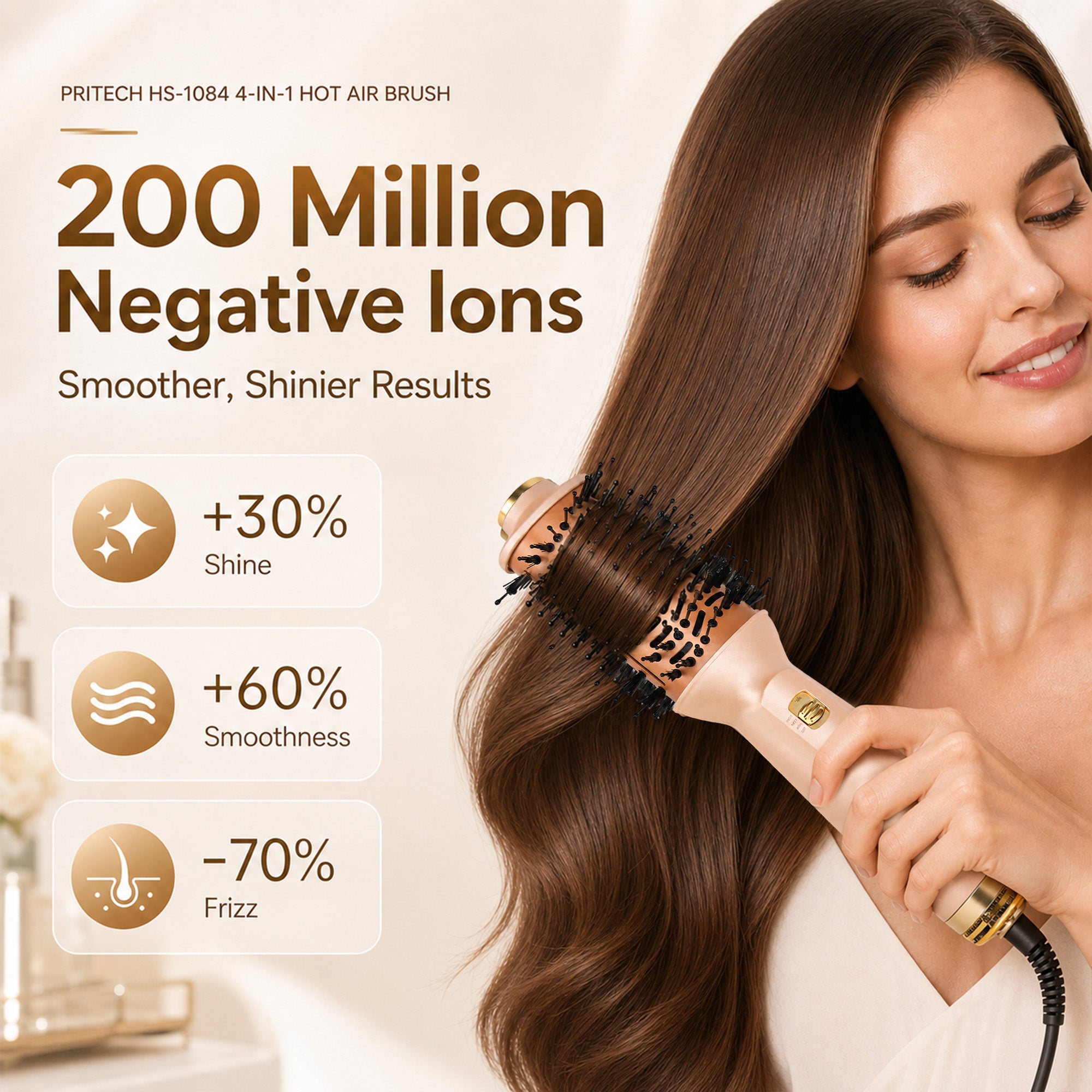 Gold 4-in-1 Travel Hair Dryer Brush