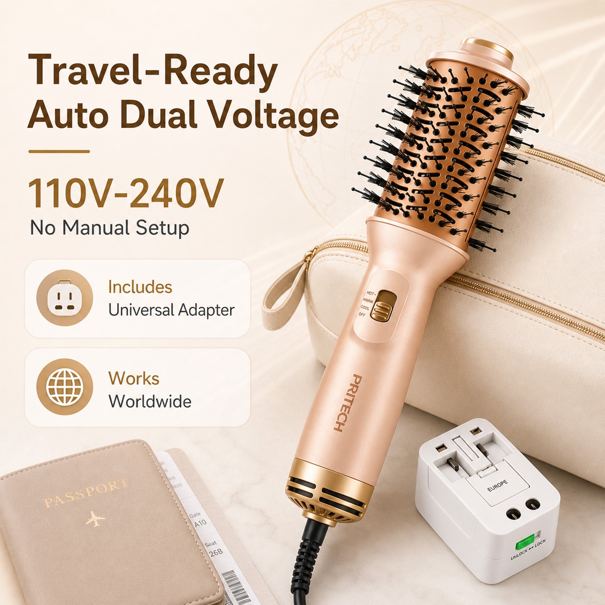 Gold 4-in-1 Travel Hair Dryer Brush