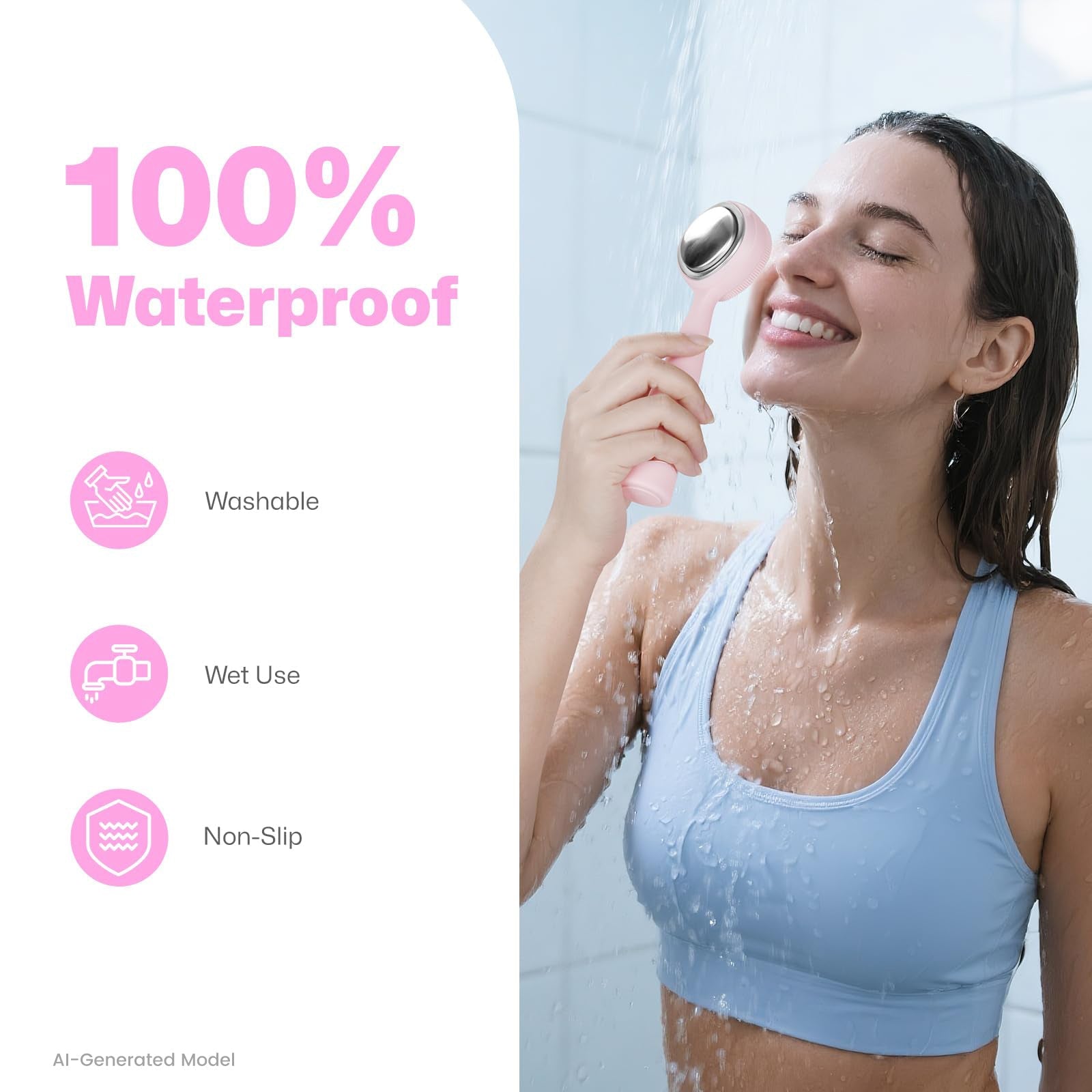 Heated Silicone Facial Cleansing Brush with 5 Vibration Levels