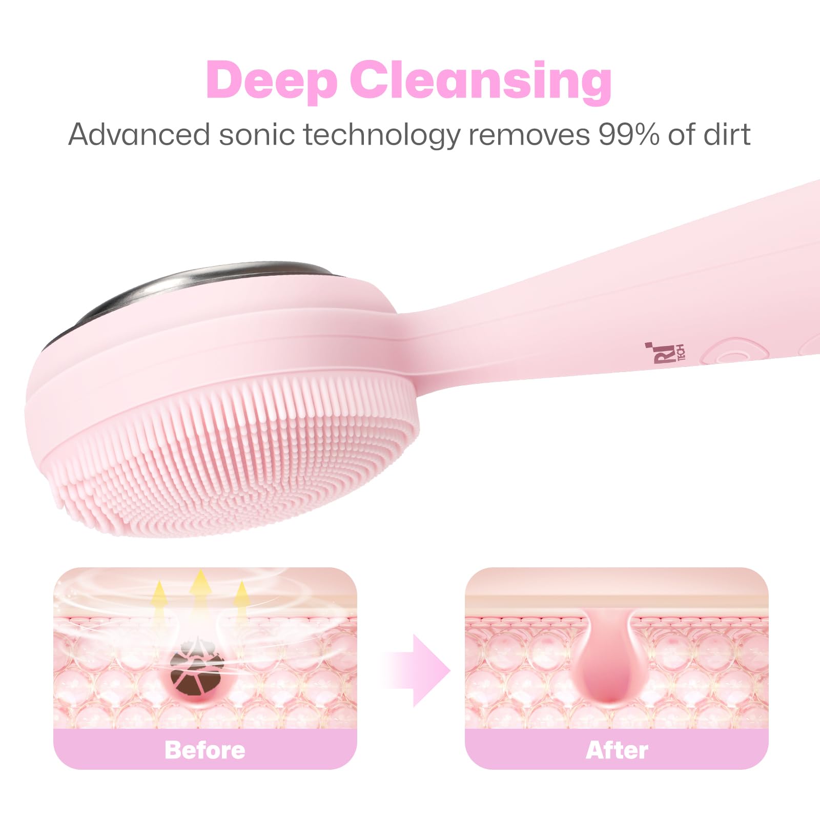 Heated Silicone Facial Cleansing Brush with 5 Vibration Levels