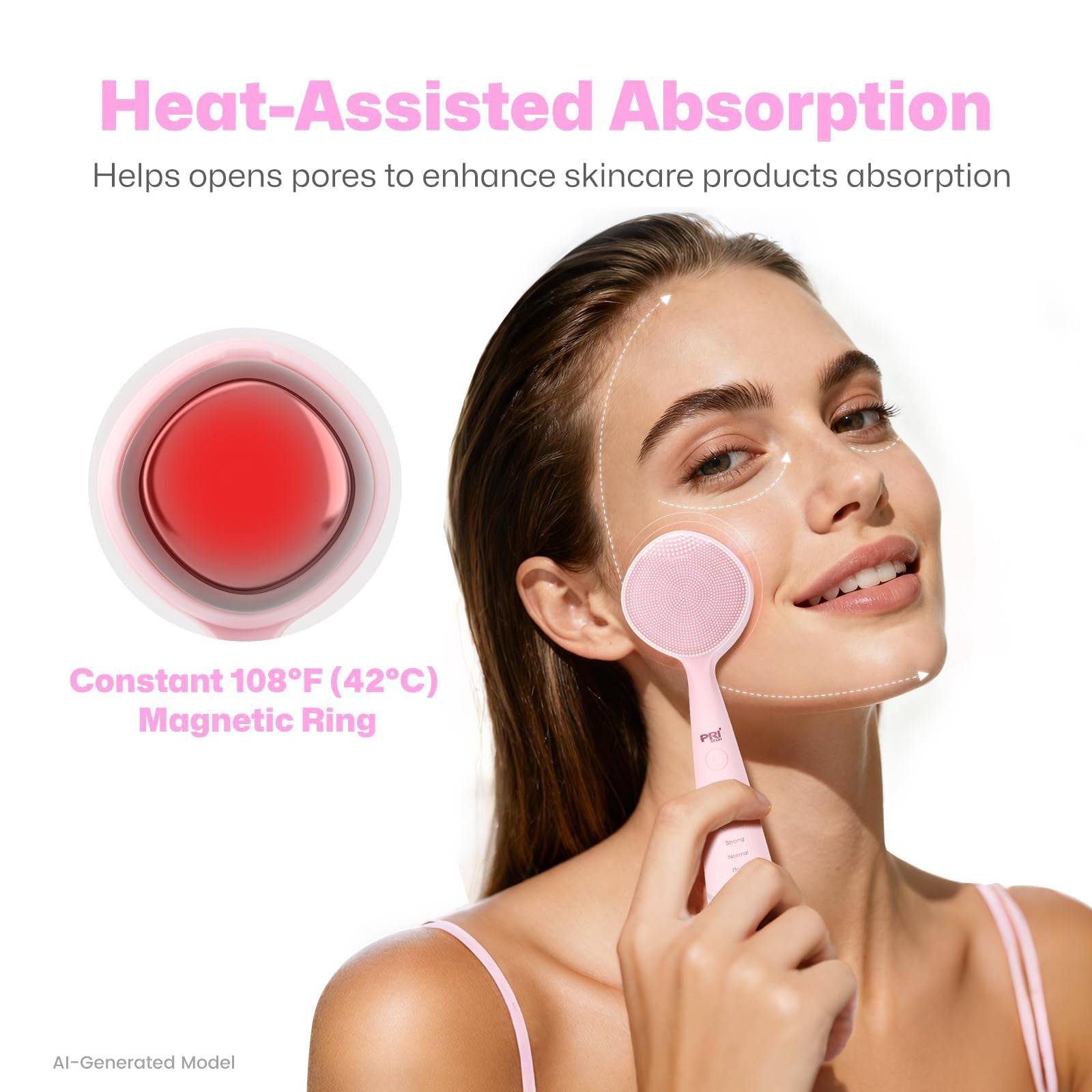 Heated Silicone Facial Cleansing Brush with 5 Vibration Levels