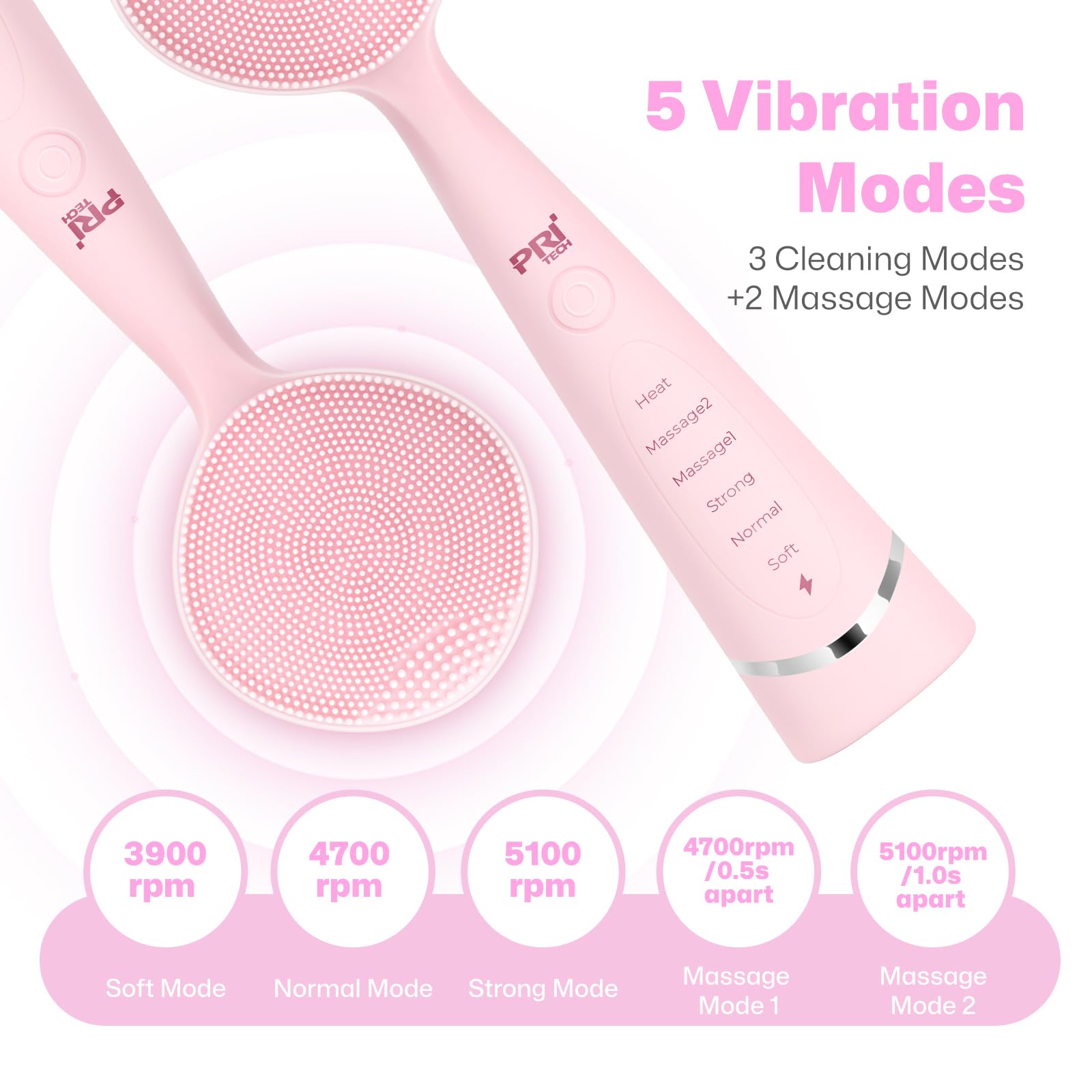 Heated Silicone Facial Cleansing Brush with 5 Vibration Levels