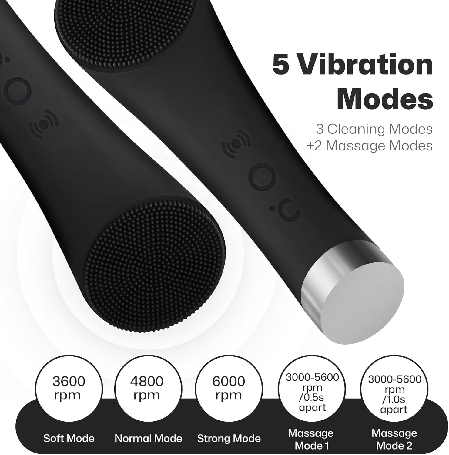PRITECH Facial Cleansing Brush, Rechargeable Silicone Face Scrubber with Heat Massage End, Vibrating Exfoliator Scrubber for Deep Cleaning, Waterproof Face Brush for Women and Men (Black) PRITECH BEAUTY CARE