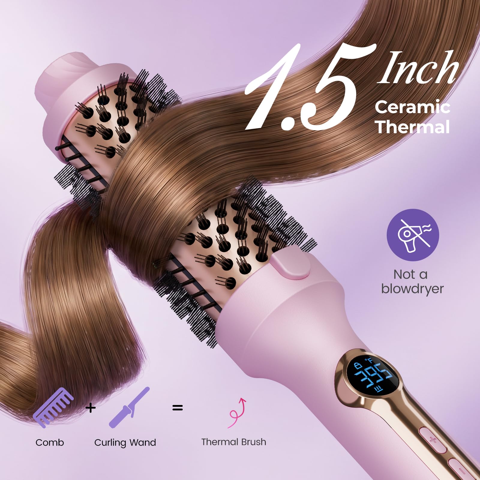 Pink 1.5" Thermal Styling Brush with 5 Heat Settings
