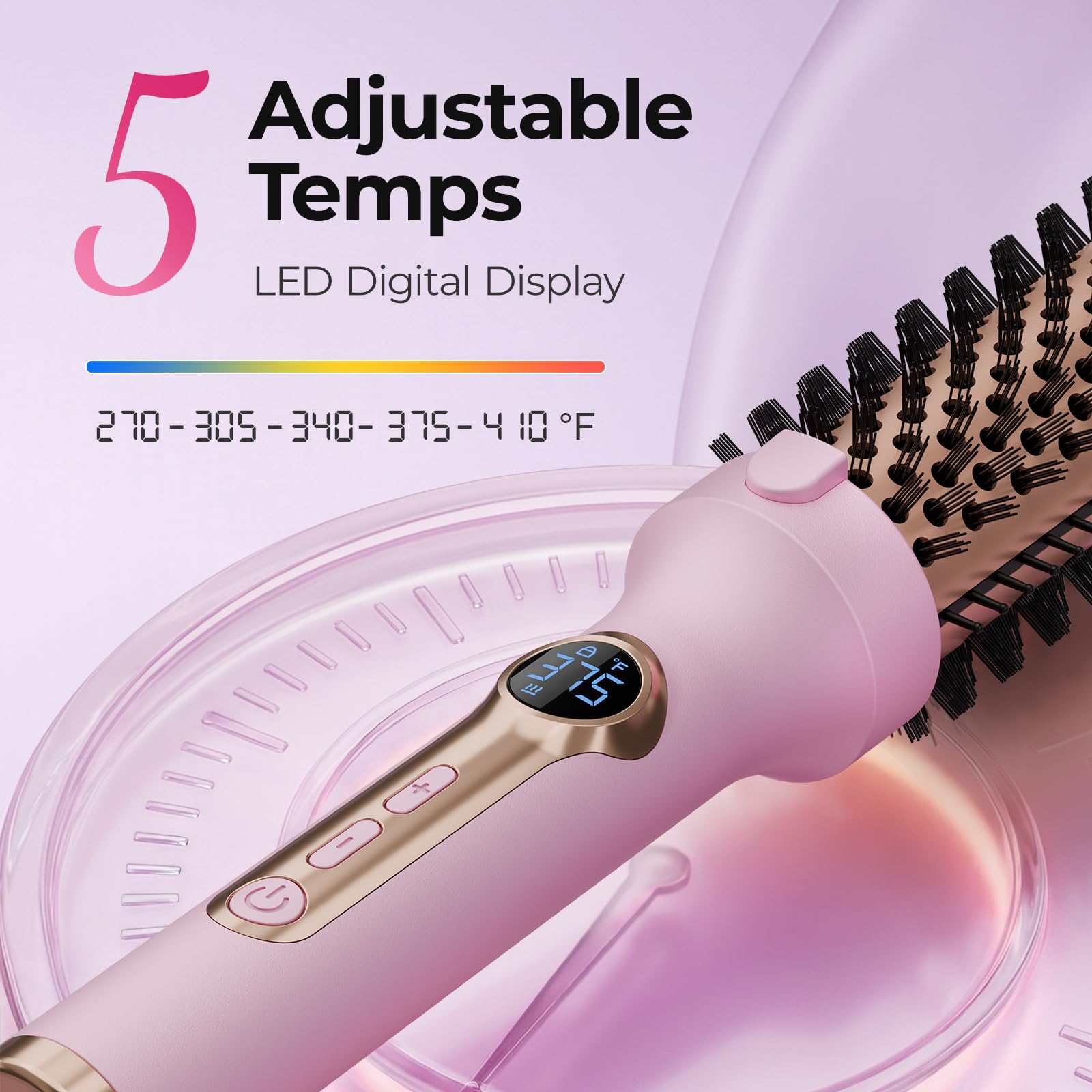 Pink 1.5" Thermal Styling Brush with 5 Heat Settings