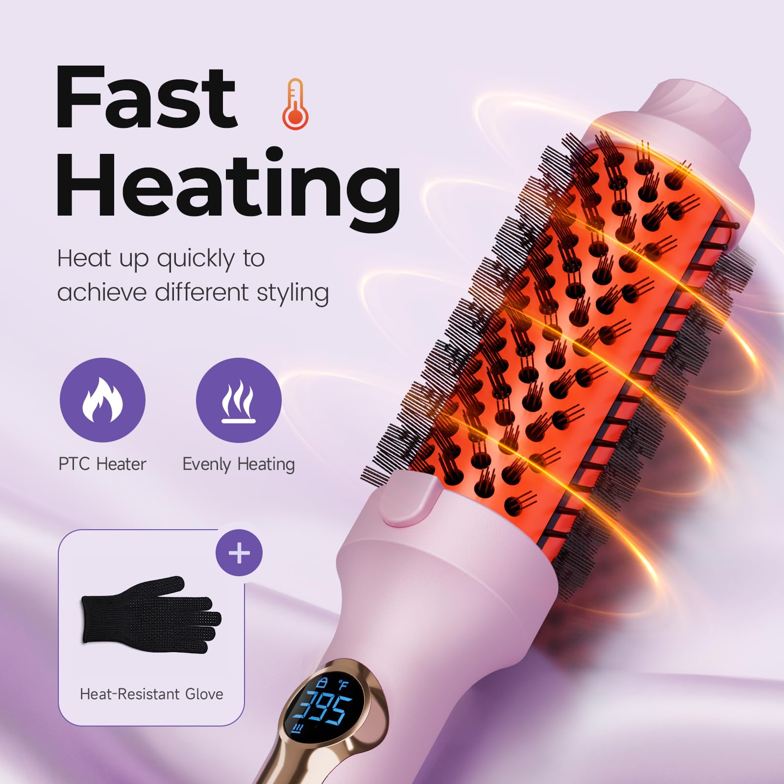Pink 1.5" Thermal Styling Brush with 5 Heat Settings