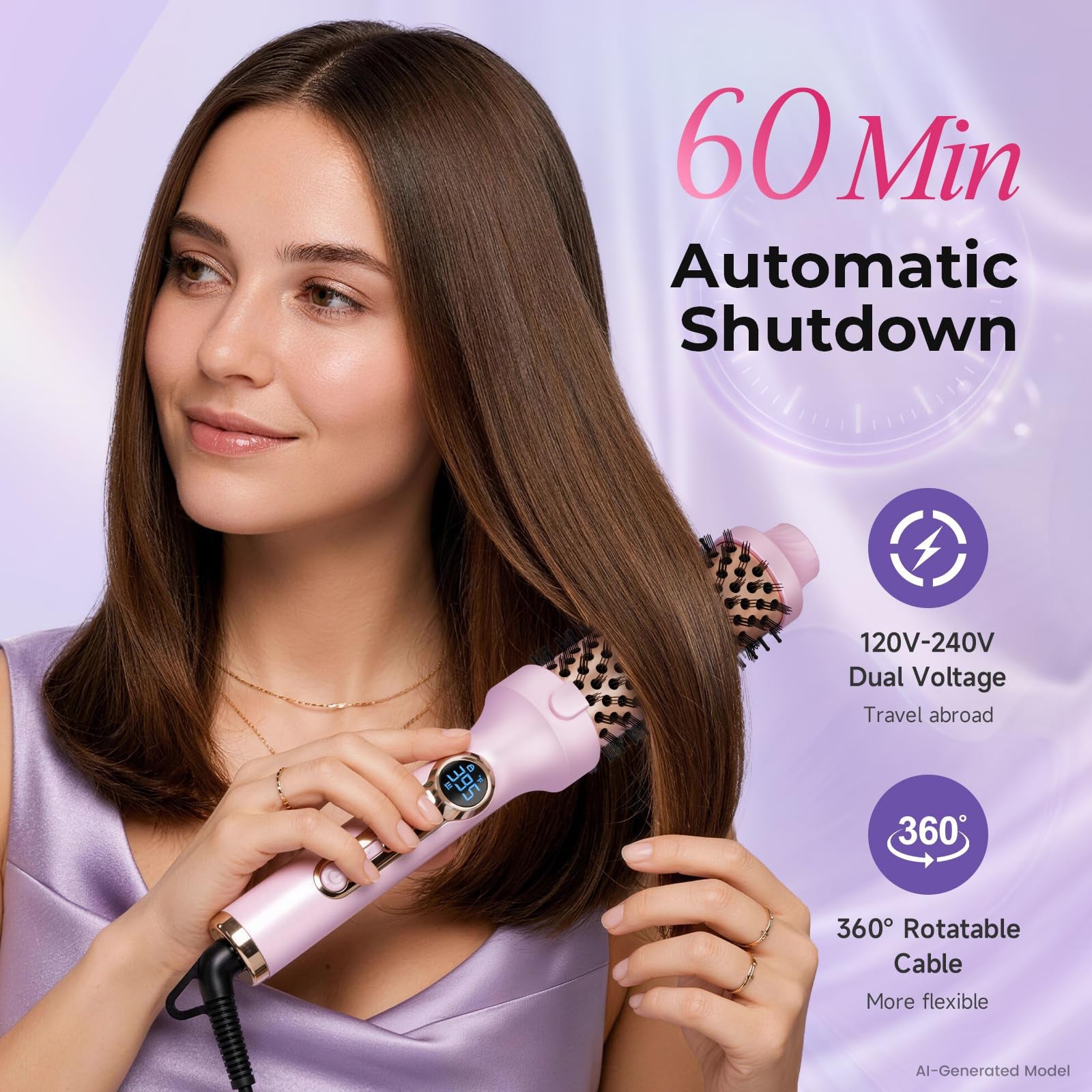 Pink 1.5" Thermal Styling Brush with 5 Heat Settings