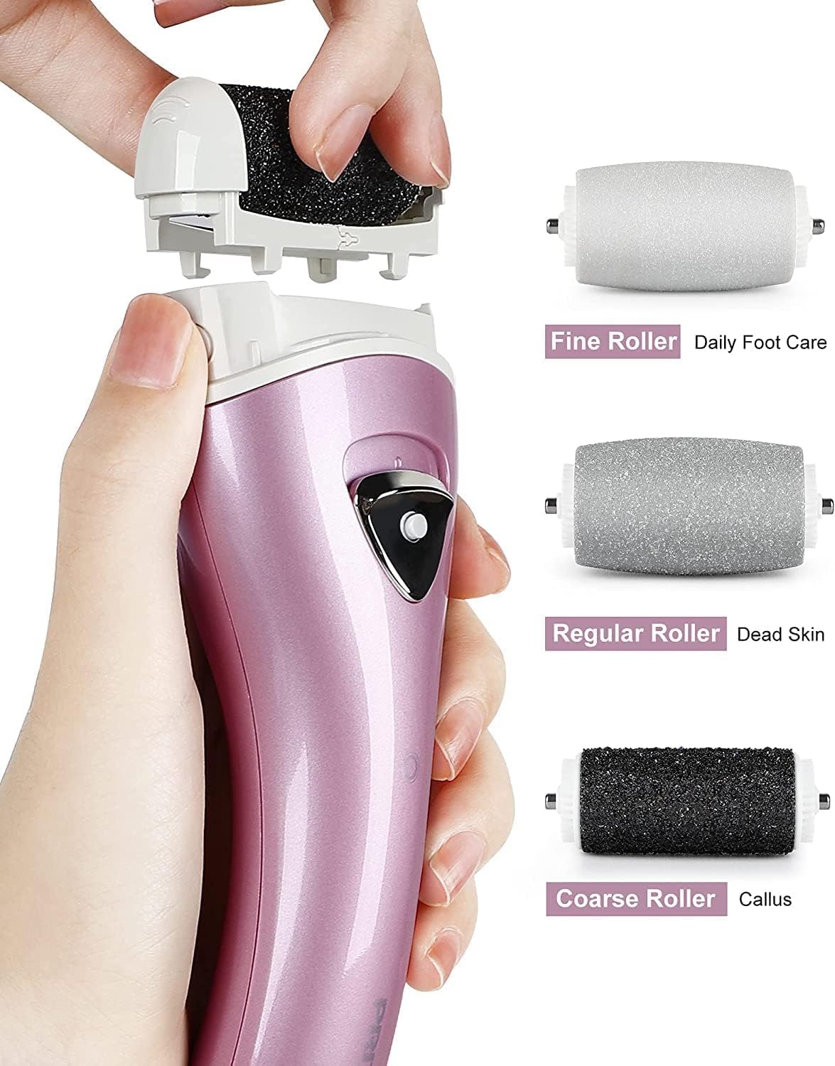 Pink Cordless Electric Foot Callus Remover Set, With 3 Rollers & Dual Speed
