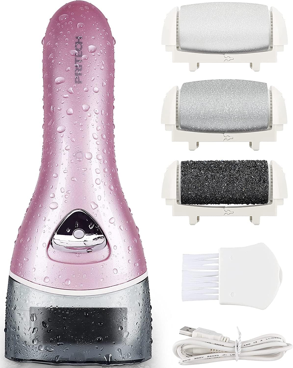 Pink Cordless Electric Foot Callus Remover Set, With 3 Rollers & Dual Speed