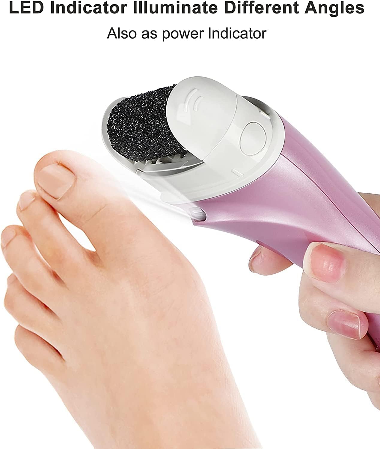 Pink Cordless Electric Foot Callus Remover Set, With 3 Rollers & Dual Speed