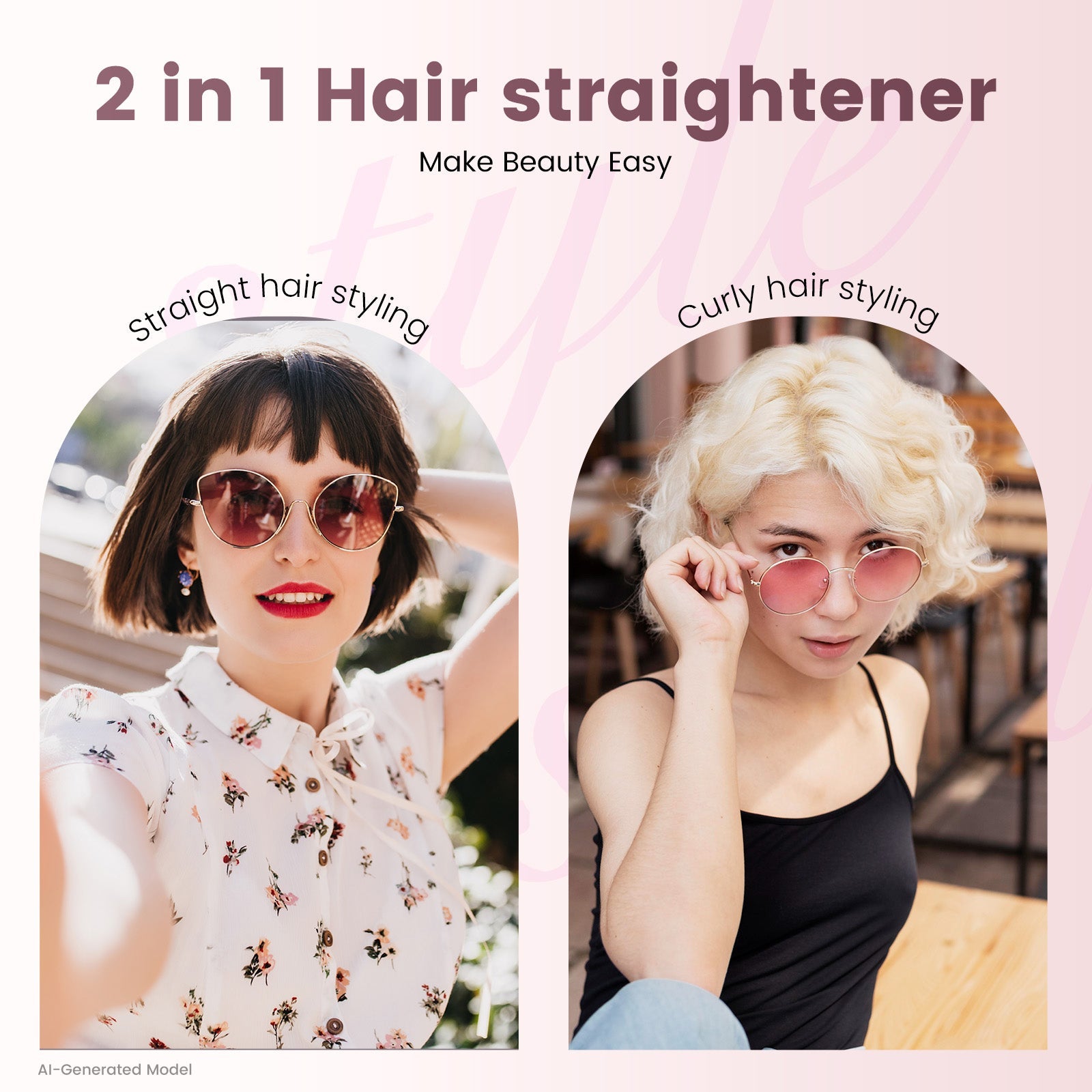 Portable Mini Hair Straightener Wireless in Blush Peach