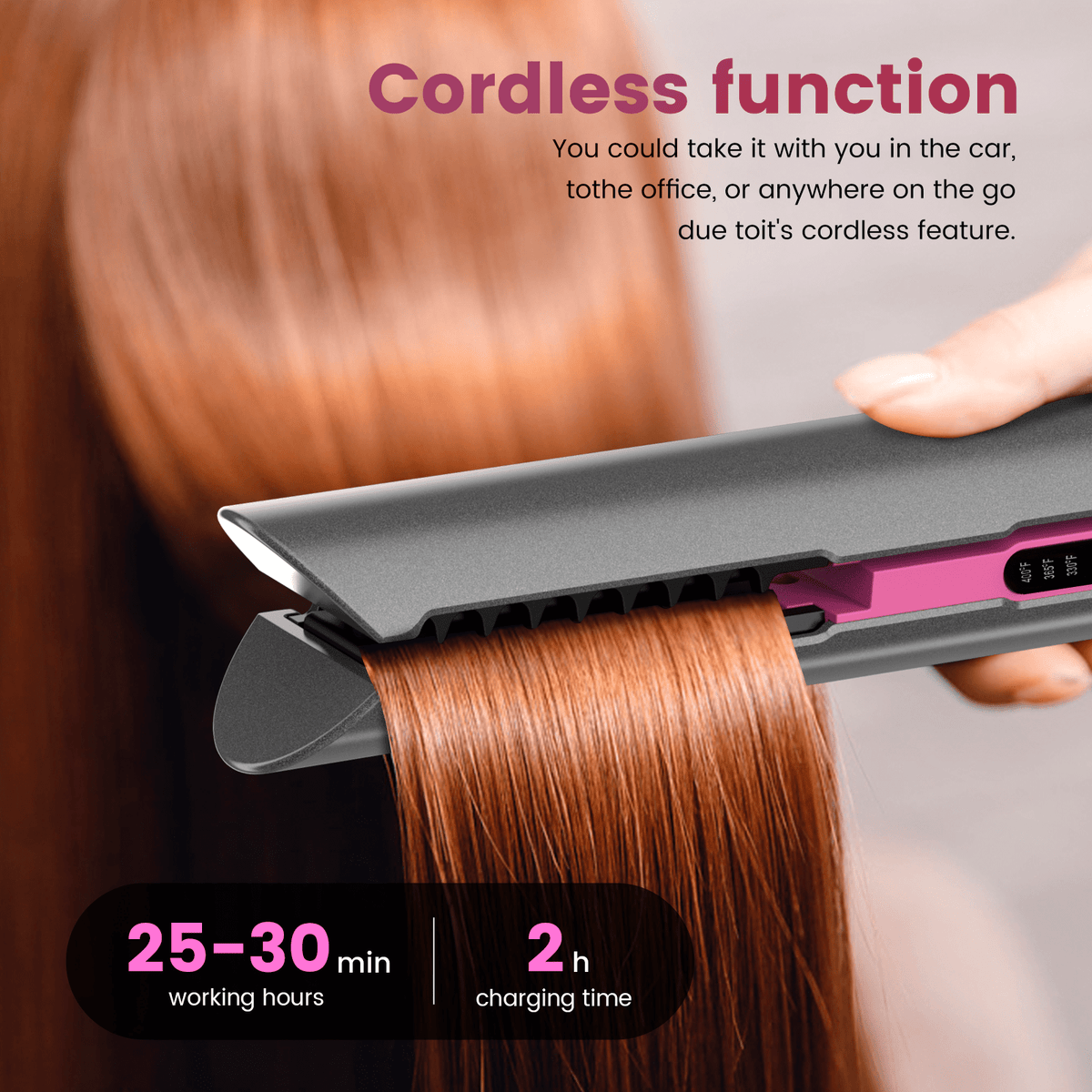 Portable Mini Hair Straightener Wireless in Charcoal