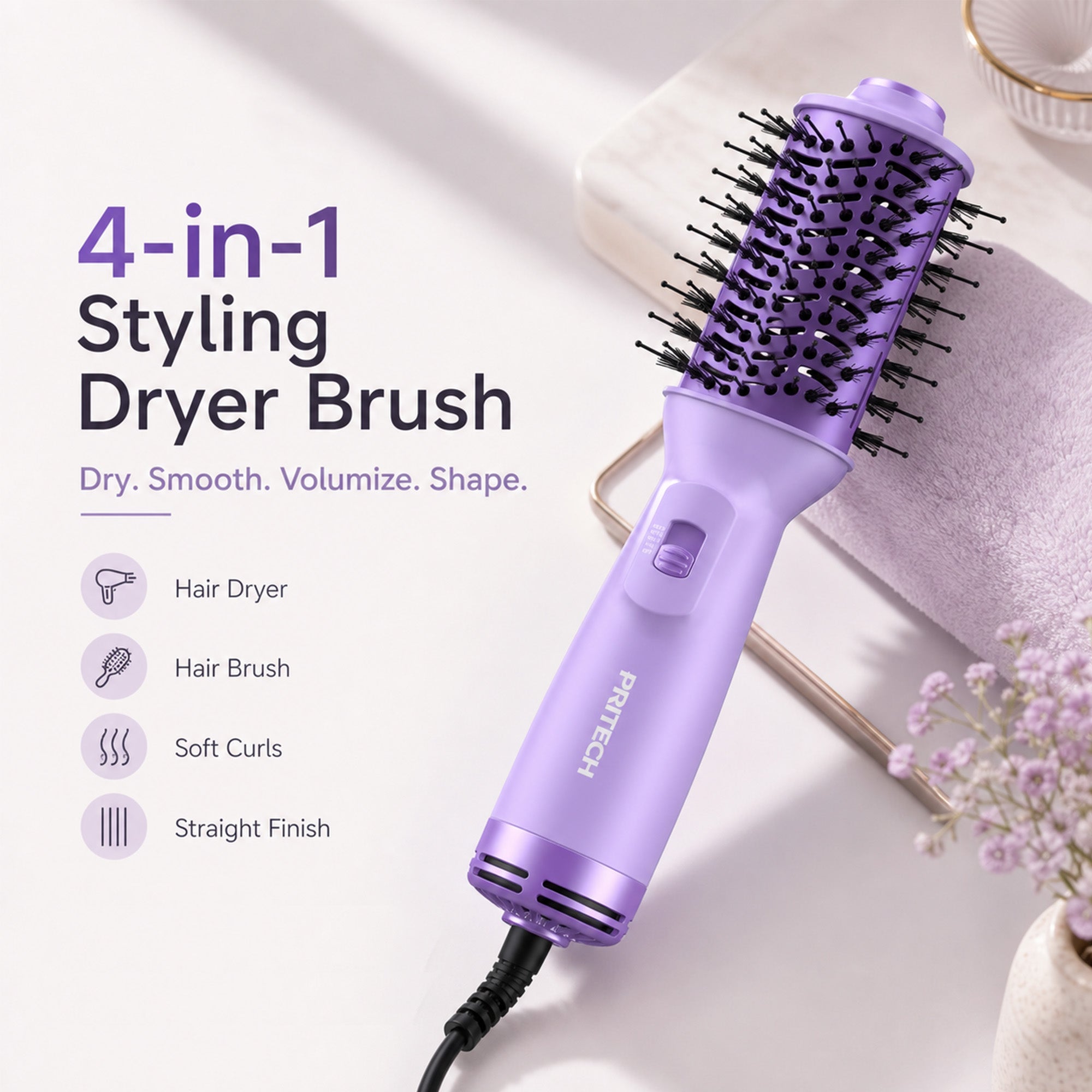 Purple 4-in-1 Travel Hair Dryer Brush