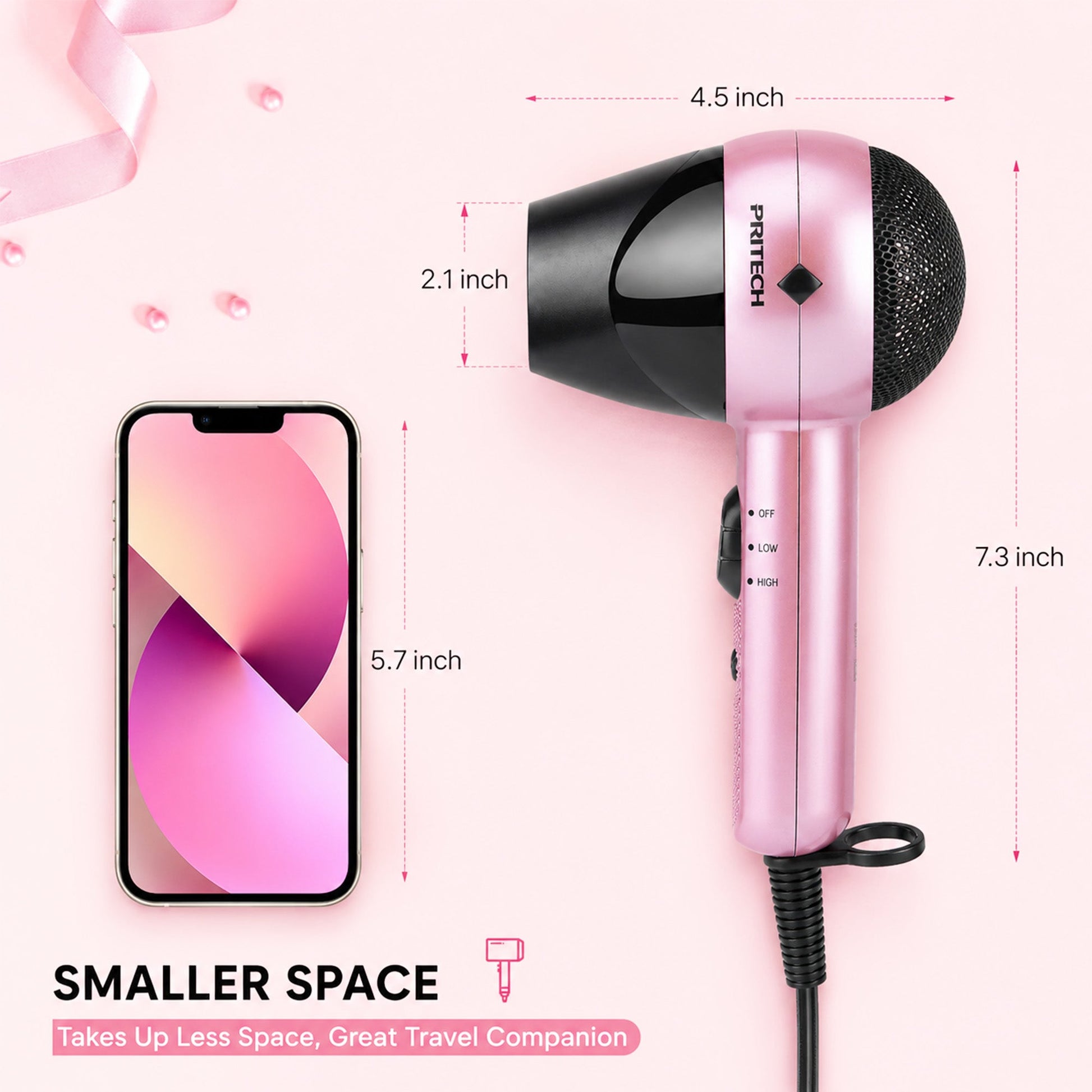 Travel Hair Dryer with Dual Voltage and Rotating Nozzle