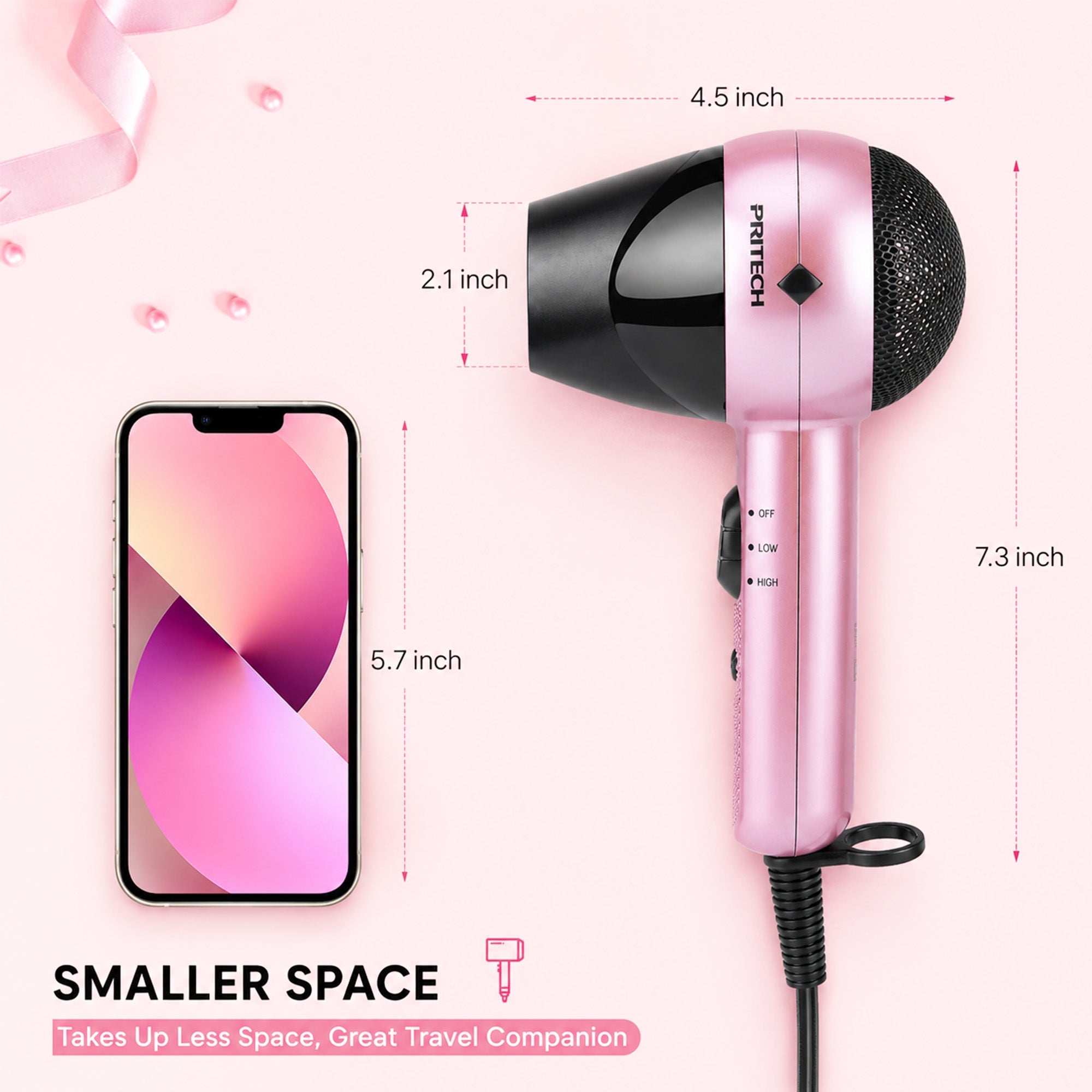 Travel Hair Dryer with Dual Voltage and Rotating Nozzle