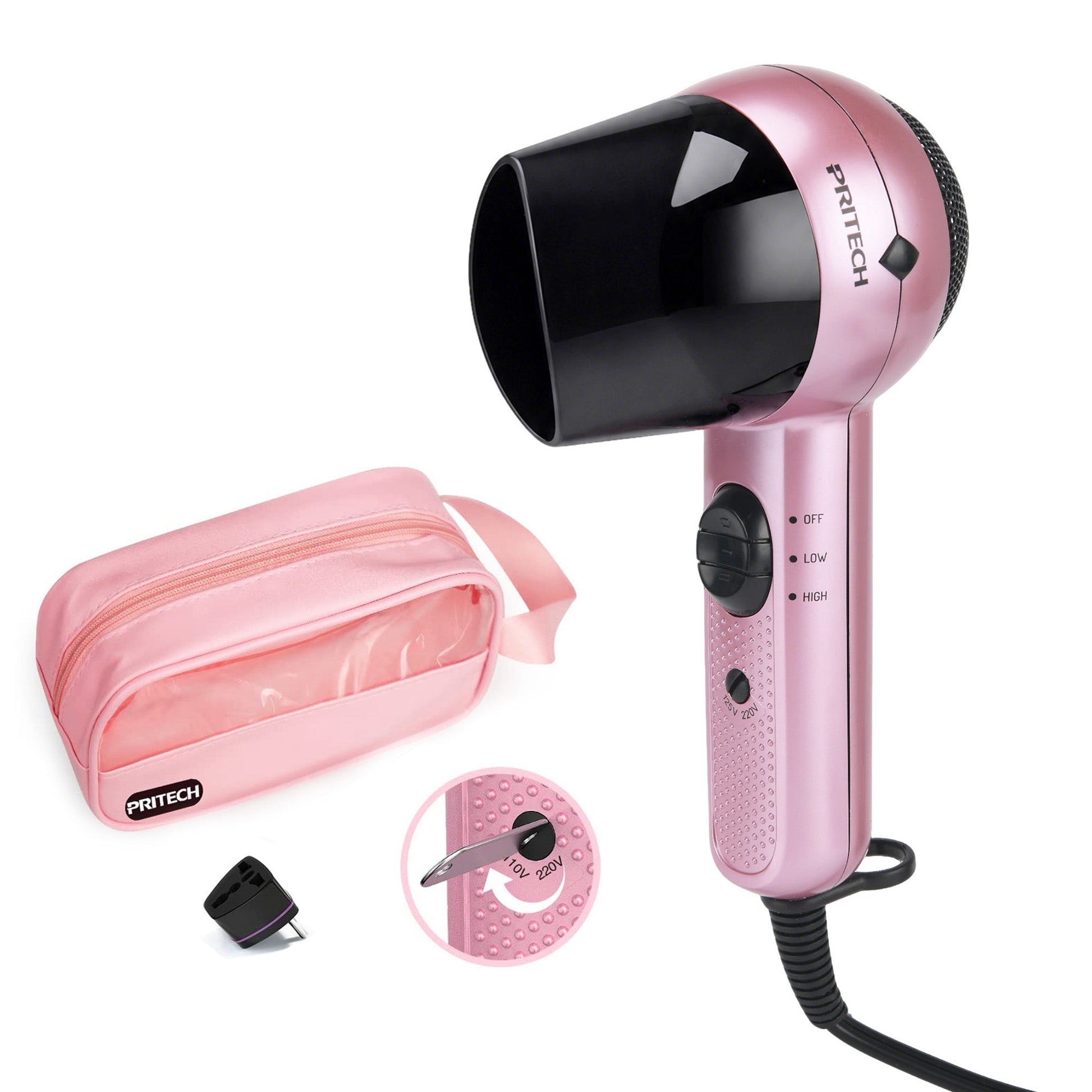 Travel Hair Dryer with Dual Voltage and Rotating Nozzle