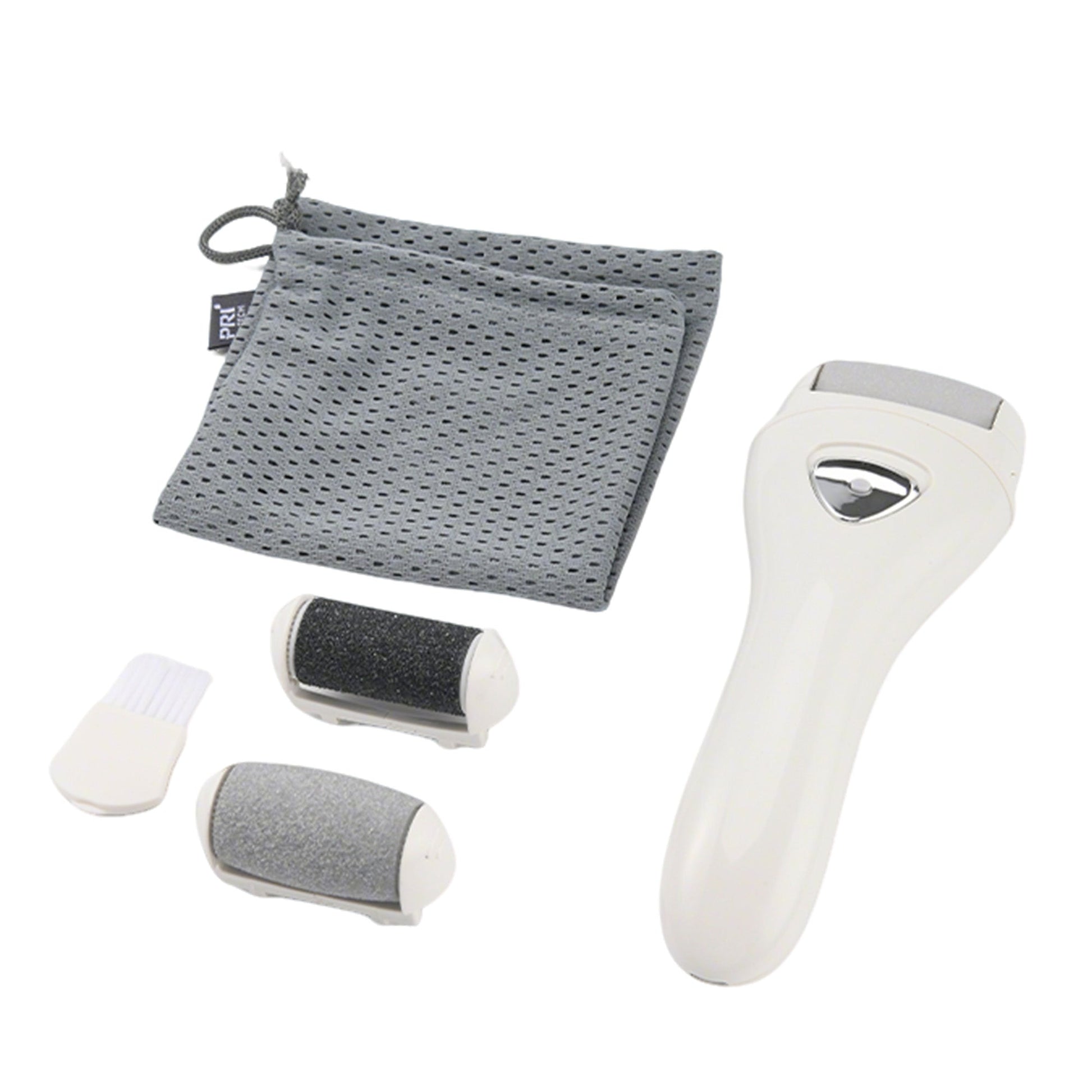 White Cordless Electric Foot Callus Remover Set, With 3 Rollers & Dual Speed