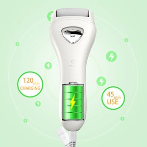 White Cordless Electric Foot Callus Remover Set, With 3 Rollers & Dual Speed